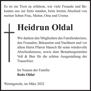 Traueranzeige von Heidrun Oldal  von Magdeburger Volksstimme