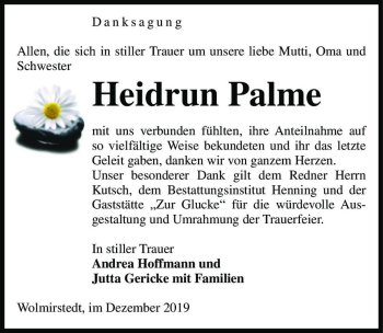 Traueranzeige von Heidrun Palme  von Magdeburger Volksstimme