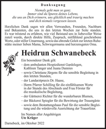 Traueranzeige von Heidrun Schwanebeck  von Magdeburger Volksstimme