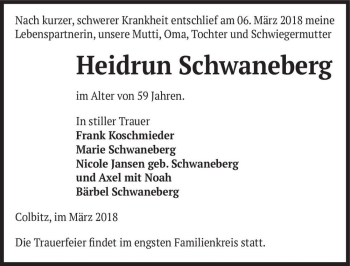 Traueranzeige von Heidrun Schwaneberg  von Magdeburger Volksstimme