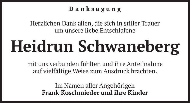  Traueranzeige für Heidrun Schwaneberg  vom 24.03.2018 aus Magdeburger Volksstimme