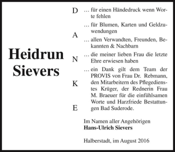 Traueranzeige von Heidrun Sievers  von Magdeburger Volksstimme