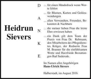 Traueranzeige von Heidrun Sievers  von Magdeburger Volksstimme