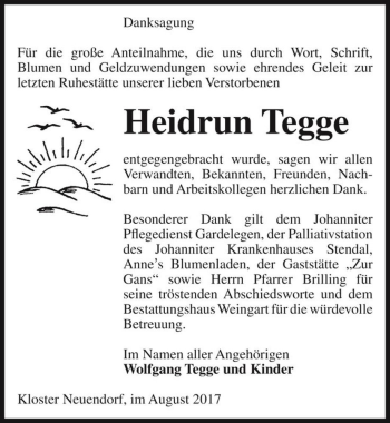 Traueranzeige von Heidrun Tegge  von Magdeburger Volksstimme