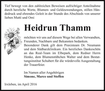 Traueranzeige von Heidrun Thamm  von Magdeburger Volksstimme