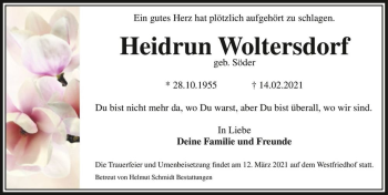 Traueranzeige von Heidrun Woltersdorf (geb. Söder)  von Magdeburger Volksstimme