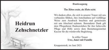 Traueranzeige von Heidrun Zehschnetzler  von Magdeburger Volksstimme