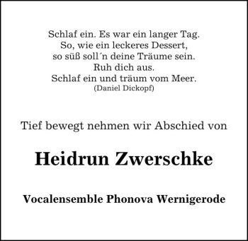 Traueranzeige von Heidrun Zwerschke  von Magdeburger Volksstimme