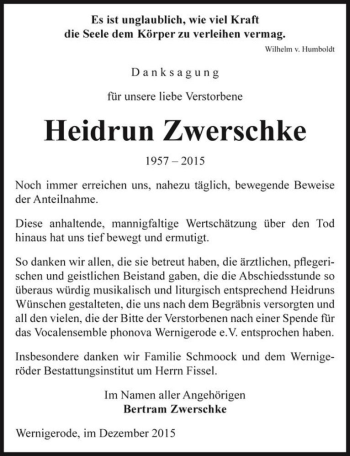 Traueranzeige von Heidrun Zwerschke  von Magdeburger Volksstimme
