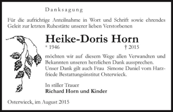 Traueranzeige von Heike-Doris Horn  von Magdeburger Volksstimme