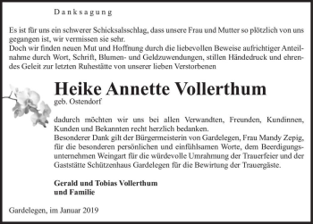 Traueranzeige von Heike Annette Vollerthum (geb. Ostendorf)  von Magdeburger Volksstimme