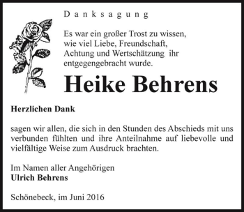 Traueranzeige von Heike Behrens  von Magdeburger Volksstimme