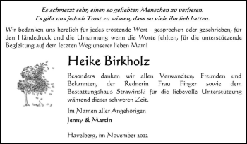 Traueranzeige von Heike Birkholz  von Magdeburger Volksstimme