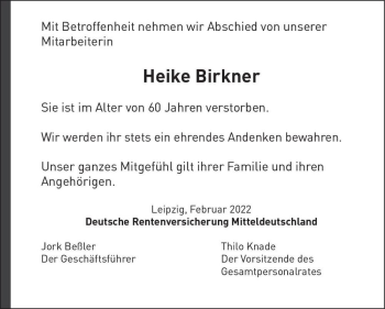 Traueranzeige von Heike Birkner  von Magdeburger Volksstimme