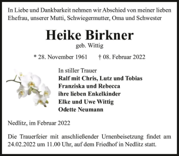 Traueranzeige von Heike Birkner  von Magdeburger Volksstimme