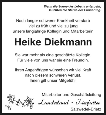 Traueranzeige von Heike Diekmann  von Magdeburger Volksstimme