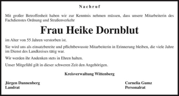 Traueranzeige von Heike Dornblut  von Magdeburger Volksstimme