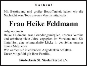 Traueranzeige von Heike Feldmann  von Magdeburger Volksstimme