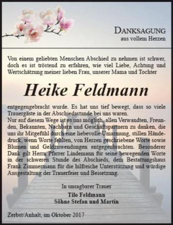 Traueranzeige von Heike Feldmann  von Magdeburger Volksstimme