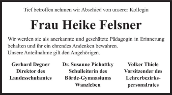 Traueranzeige von Heike Felsner  von Magdeburger Volksstimme