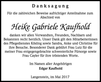 Traueranzeige von Heike Gabriele Kaufhold  von Magdeburger Volksstimme