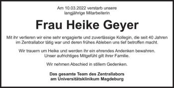 Traueranzeige von Heike Geyer  von Magdeburger Volksstimme