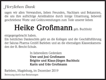 Traueranzeige von Heike Großmann (geb. Buchholz)  von Magdeburger Volksstimme