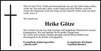 Traueranzeige von Heike Götze  von Magdeburger Volksstimme