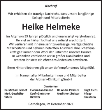 Traueranzeige von Heike Helmeke  von Magdeburger Volksstimme