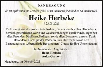 Traueranzeige von Heike Herbeke  von Magdeburger Volksstimme