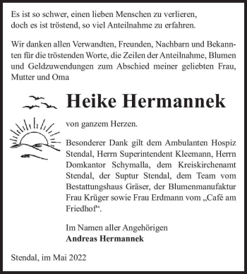 Traueranzeige von Heike Hermannek  von Magdeburger Volksstimme