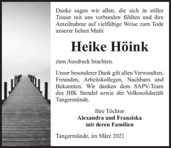 Traueranzeige von Heike Höink  von Magdeburger Volksstimme