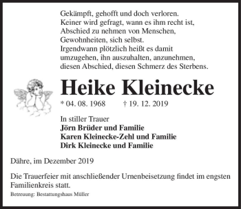 Traueranzeige von Heike Kleinecke  von Magdeburger Volksstimme