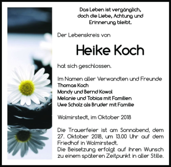 Traueranzeige von Heike Koch  von Magdeburger Volksstimme