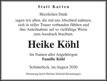 Traueranzeige von Heike Köhl  von Magdeburger Volksstimme