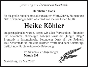 Traueranzeige von Heike Köhler  von Magdeburger Volksstimme