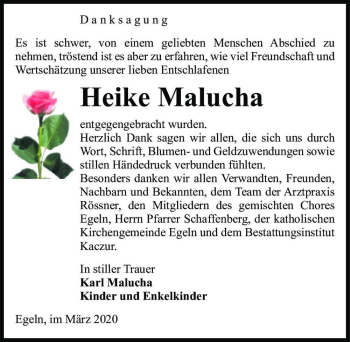 Traueranzeige von Heike Malucha  von Magdeburger Volksstimme