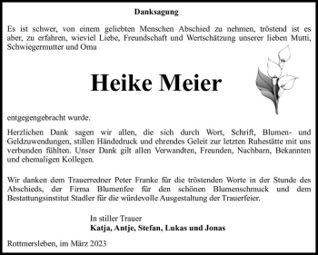 Traueranzeige von Heike Meier  von Magdeburger Volksstimme