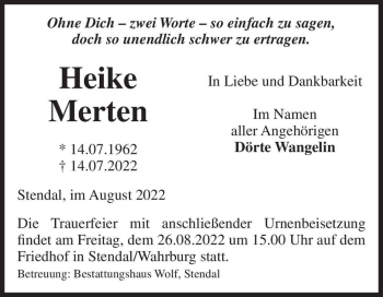 Traueranzeige von Heike Merten  von Magdeburger Volksstimme