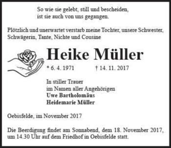 Traueranzeige von Heike Müller  von Magdeburger Volksstimme