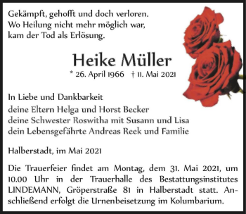 Traueranzeige von Heike Müller  von Magdeburger Volksstimme