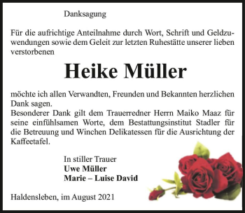 Traueranzeige von Heike Müller  von Magdeburger Volksstimme