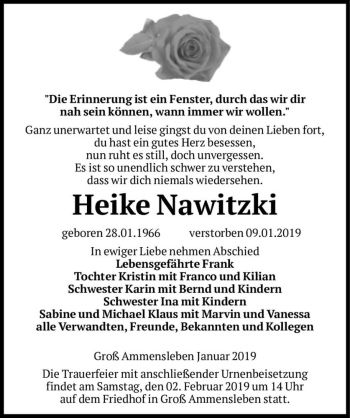 Traueranzeige von Heike Nawitzki  von Magdeburger Volksstimme