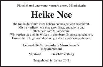 Traueranzeige von Heike Nee  von Magdeburger Volksstimme