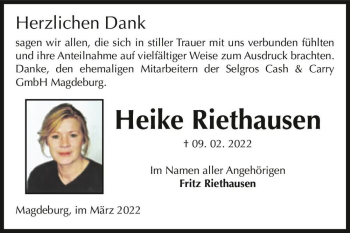 Traueranzeige von Heike Riethausen  von Magdeburger Volksstimme