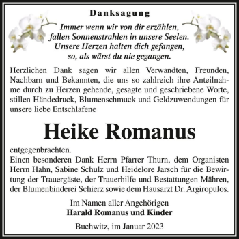 Traueranzeige von Heike Romanus  von Magdeburger Volksstimme