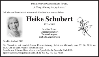 Traueranzeige von Heike Schubert  von Magdeburger Volksstimme