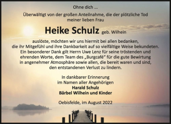 Traueranzeige von Heike Schulz (geb. Wilhein)  von Magdeburger Volksstimme