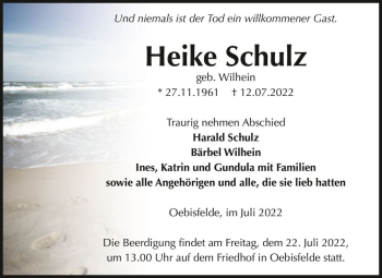 Traueranzeige von Heike Schulz (geb. Wilhein)  von Magdeburger Volksstimme