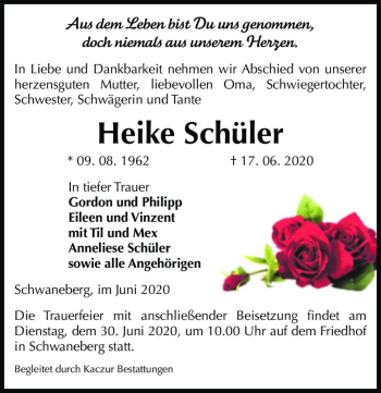 Traueranzeige von Heike Schüler  von Magdeburger Volksstimme